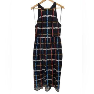 Women’s Nicole Miller Black Midi Embroidered Mesh Plaid Dress